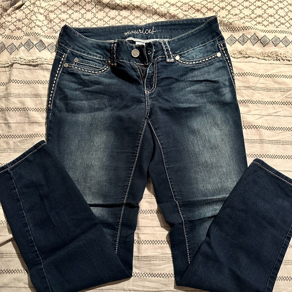 Maurices Blue Skinny Jeans with Faded Vintage Look